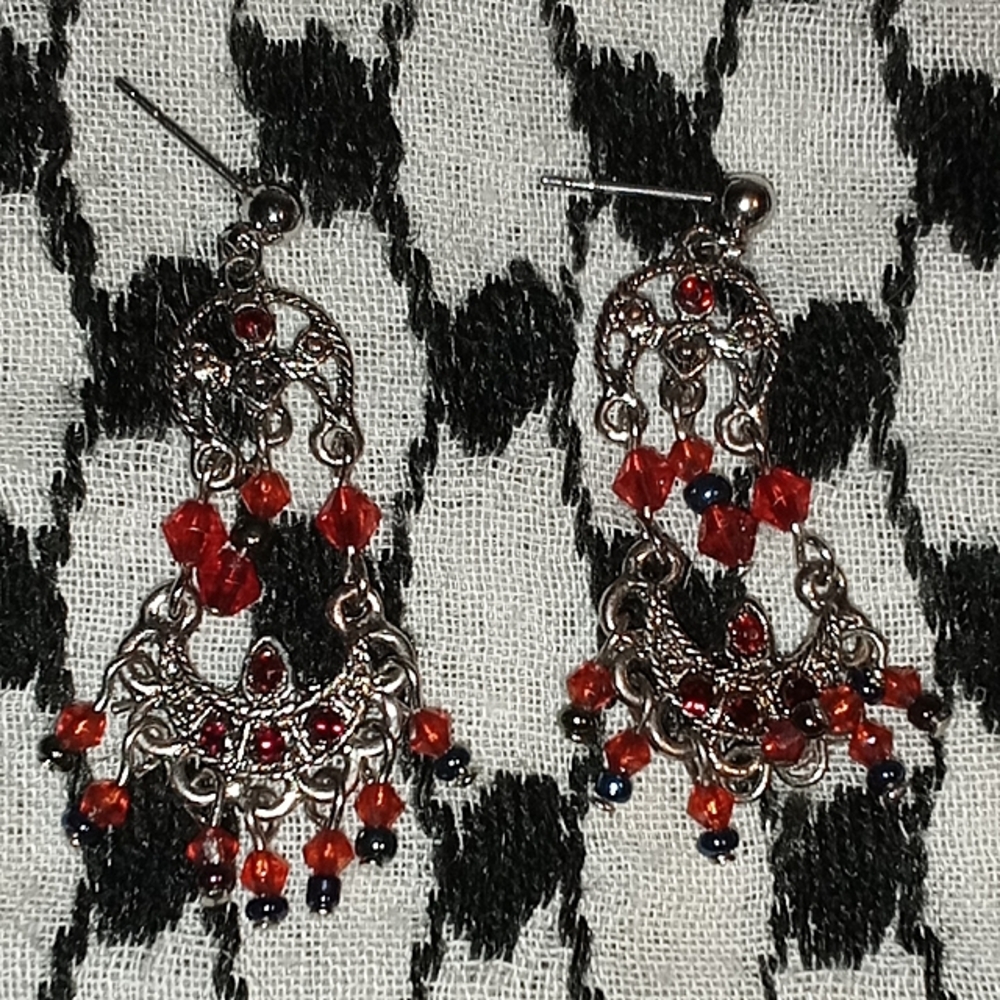 Elegant Red and Silver Chandelier Earrings